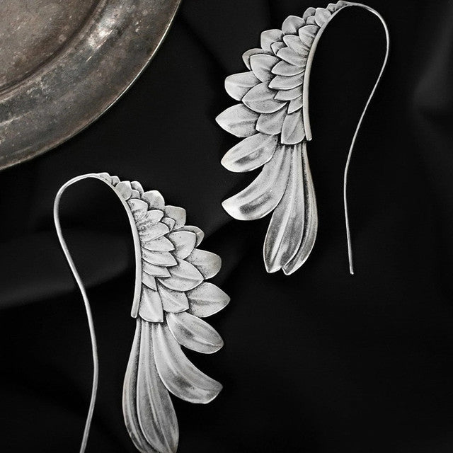 Elegant Vintage Silver Earrings with Wing Design