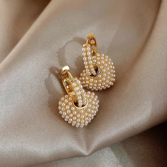 Gold Pearl Love Earrings