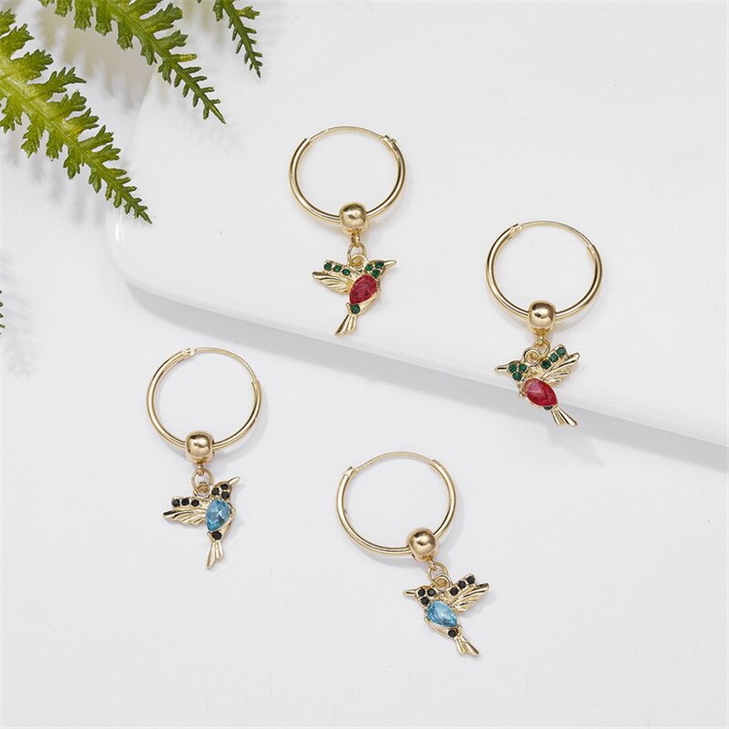 Exclusive Flying Hummingbird Earrings with Sparkling Zirconia Inlay