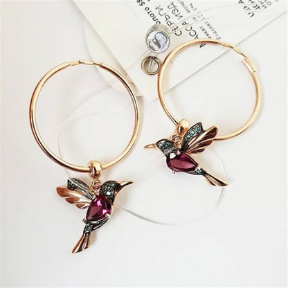 Exclusive Flying Hummingbird Earrings with Sparkling Zirconia Inlay