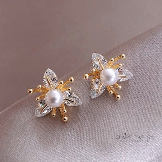 Crystal and Pearl Flower Earrings