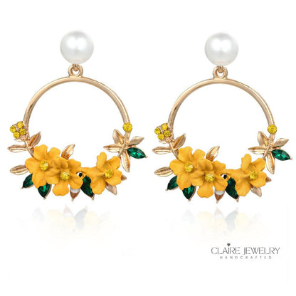 Gold Flower and Pearl Earrings