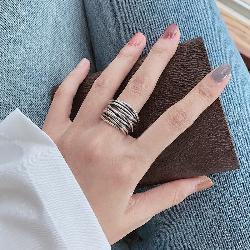 Elegant adjustable ring made of 925 sterling silver in beautiful layers