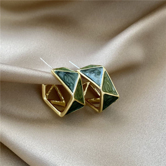 Elegant Gold Earrings with Green Enamel Accents