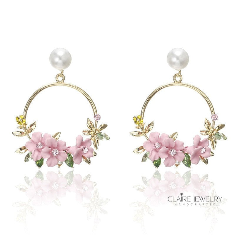 Gold Flower and Pearl Earrings