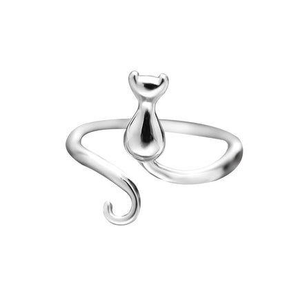 Elegant Silver Cat Ring with Stylish Boots