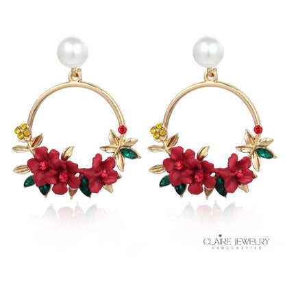 Gold Flower and Pearl Earrings