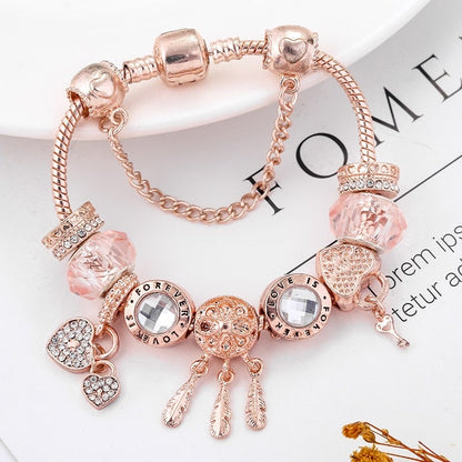 Elegant Rose Dreamcatcher Bracelet with Enchanting Charms in Sterling Silver