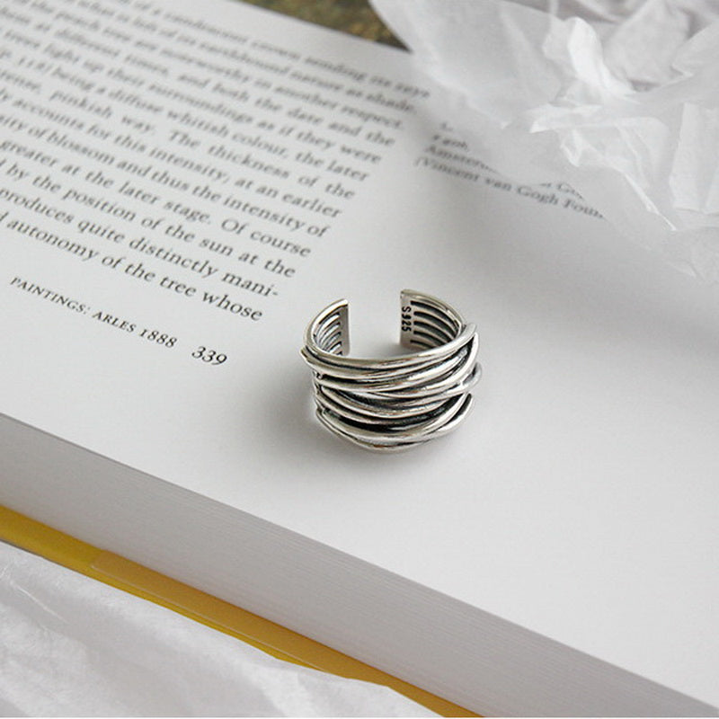 Elegant Adjustable Silver Ring in Layée Style