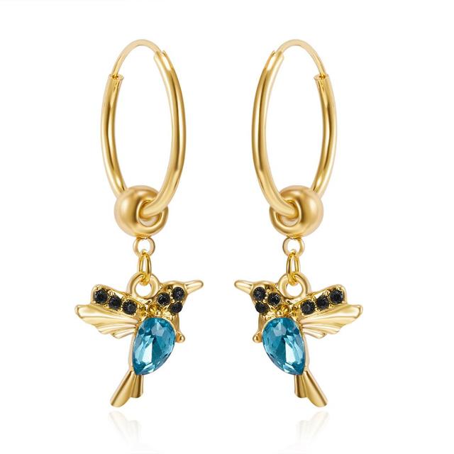 Elegant hummingbird stud earrings made of gold with sparkling zirconia and colorful enamel design