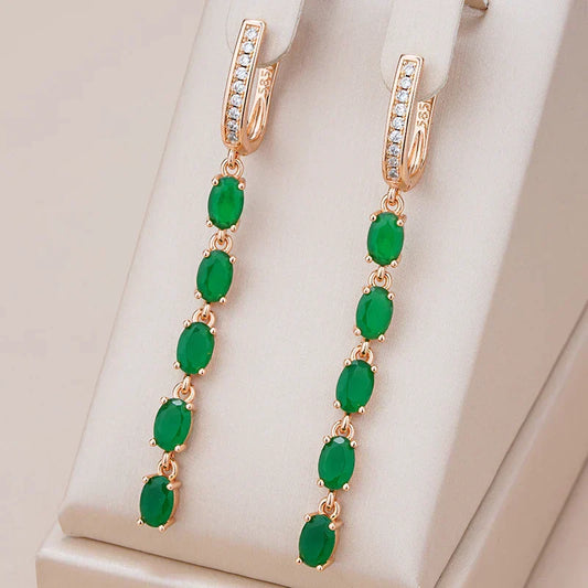 Elegant Hanging Earrings with Sparkling Green Crystal