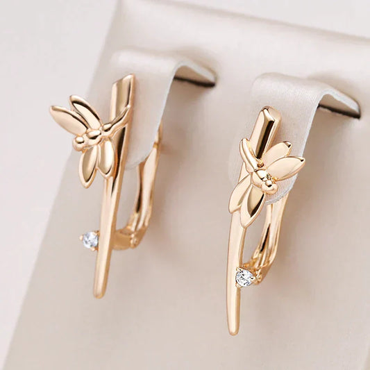 Fascinating Golden Dragonfly Earrings with Radiant Zirconia Stones