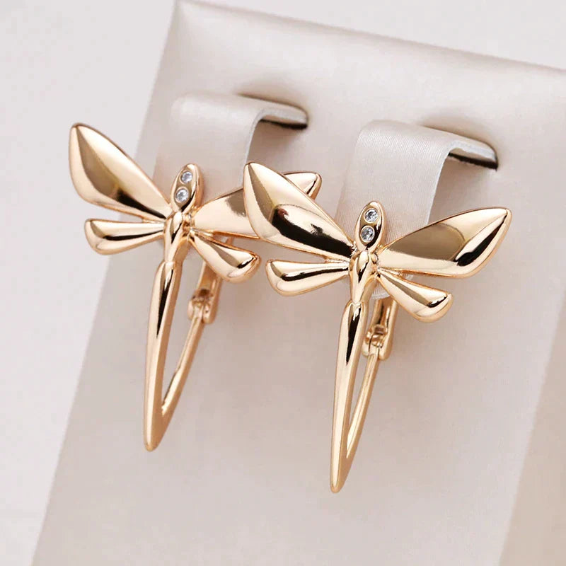 Glamorous Golden Dragonfly Earrings