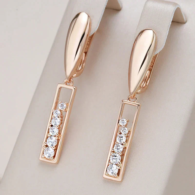 Stylish rectangular earrings with sparkling cubic zirconia insets