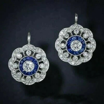 Elegant Vintage Mandala Earrings with Sparkling Blue Zirconia