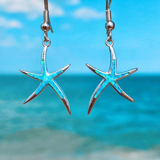 Fascinating starfish earrings made of sparkling opal and precious silver