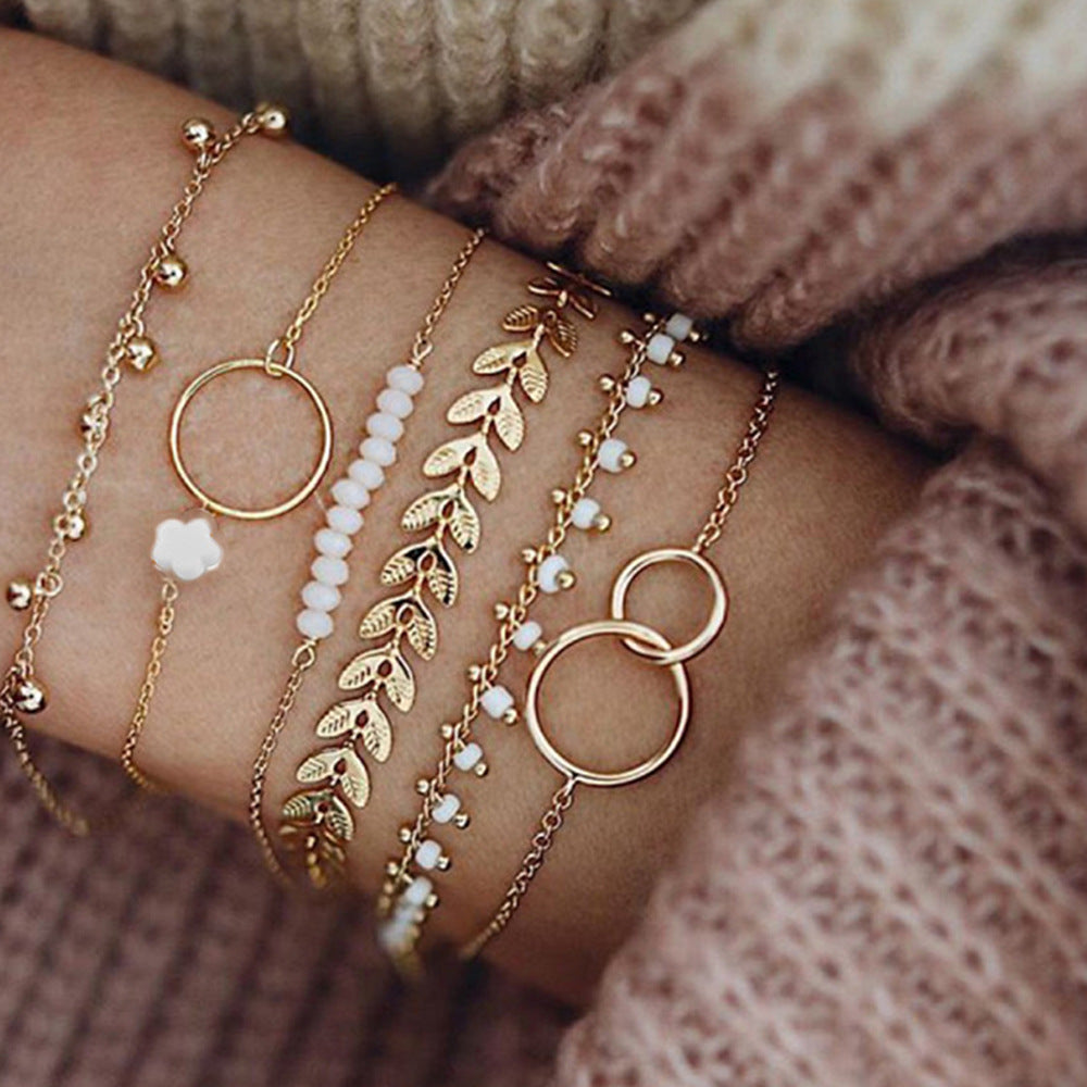 Set of Elegant Golden Boho Bracelets