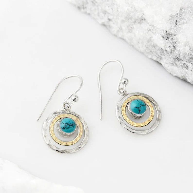 Elegant Boho Saturn Earrings with Turquoise Opal for a Touch of Color and Style