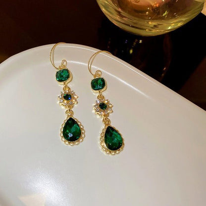 Elegant Vintage Green Tones Crystal Earrings