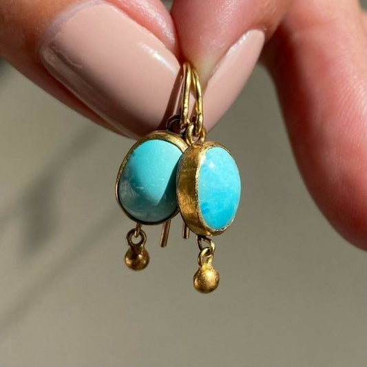 Elegant Vintage Blue Stone Earrings with Gold Accents