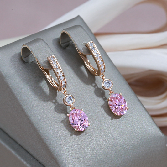 Elegant Gold Earrings with Rose Crystal Pendant