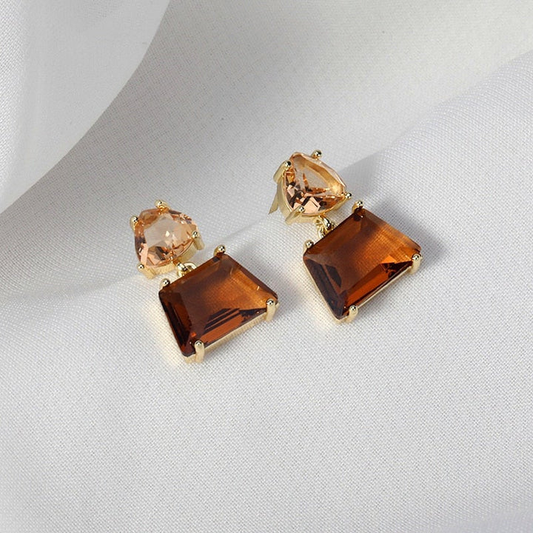 Exquisite Golden Earrings with Desert Crystal