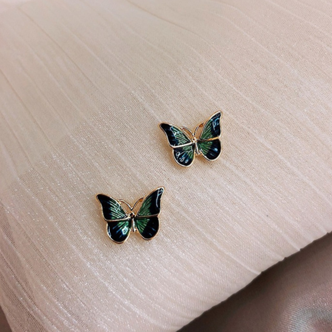 Elegant Gold Earrings with Hand-Painted Butterflies