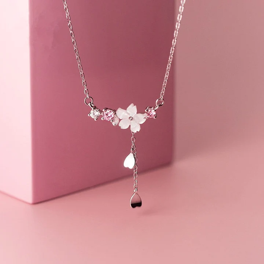 Elegant Silver Necklace with Pink Stone Highlights