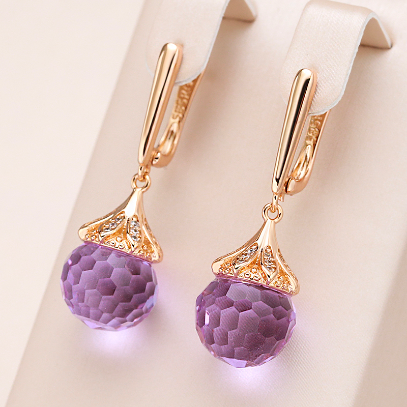 Seductive Round Earrings with Sparkling Purple Crystals