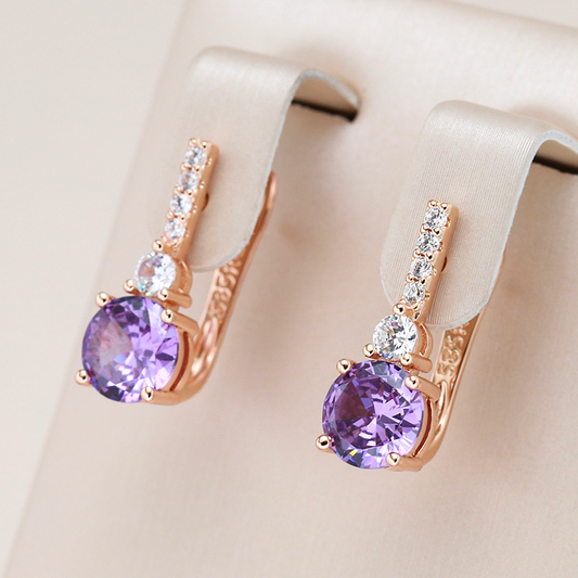 Elegant Lilac Crystal Earrings with Rounded Shapes