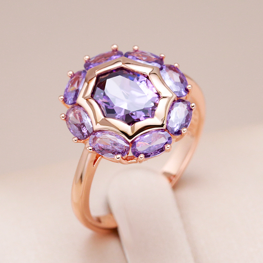 Elegant ring with natural purple zircon