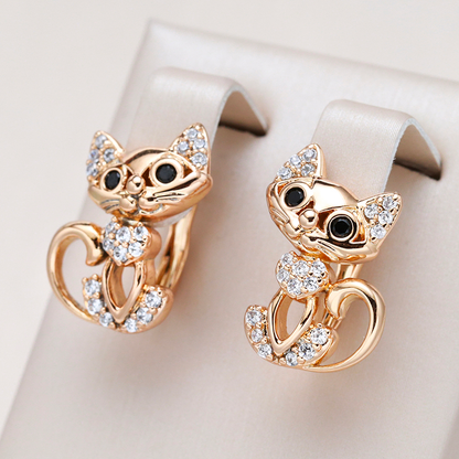 Elegant gold cat earrings with sparkling zirconia stones