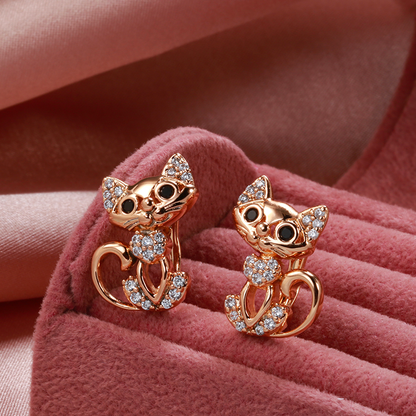 Elegant gold cat earrings with sparkling zirconia stones