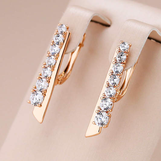 Elegant Gold Earrings with Sparkling Zirconia Inlay