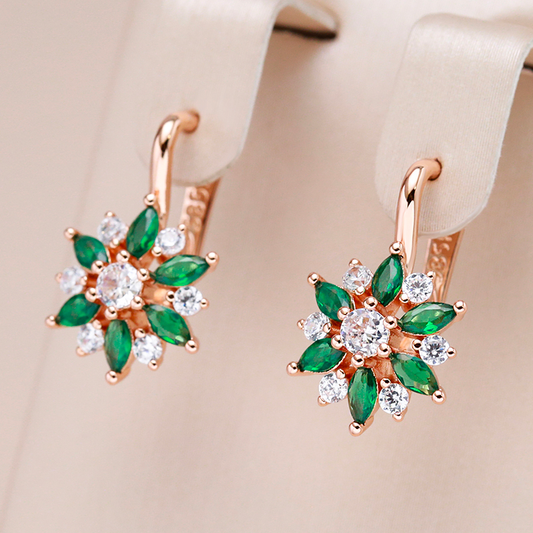 Fascinating green crystal flower earrings for a touch of elegance