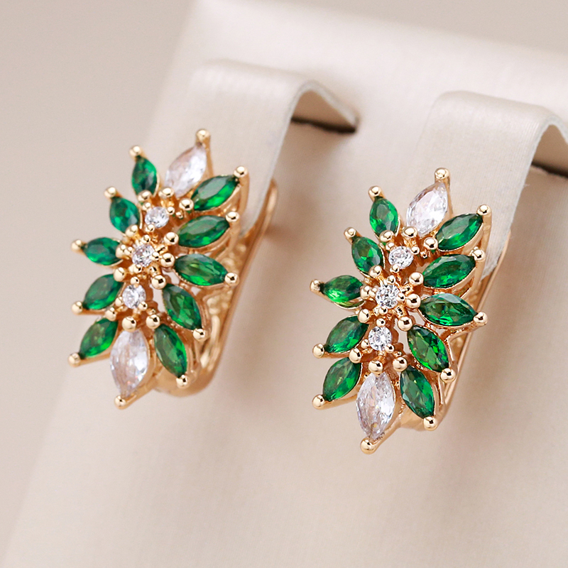 Glamorous green and white crystal earrings with an elegant gold finish