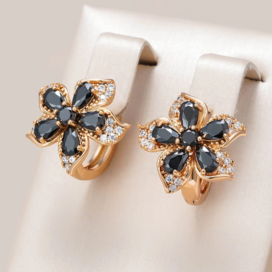 Stylish Black Crystal Flower Earrings