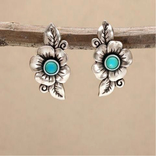 Fascinating Boho Earrings with Radiant Blue Opal Flower Made of High-Quality Sterling Silver