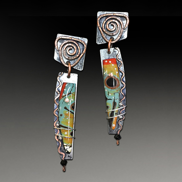 Colorful Enamel Silver Earrings in Ethnic Design