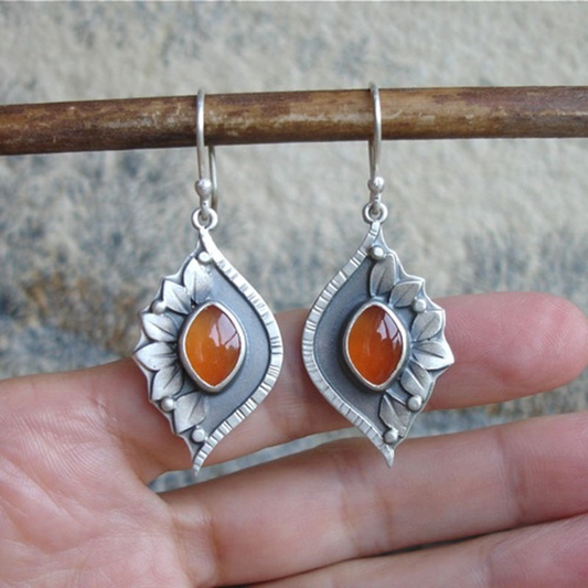 Radiant orange Boho earrings with sparkling crystals