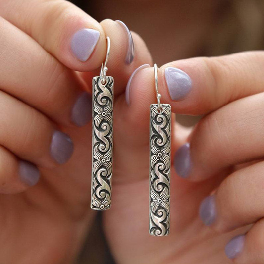 Elegant rectangular Boho earrings made of high-quality sterling silver