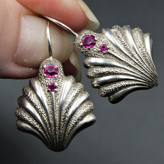 Elegant Vintage Shell Earrings with Sparkling Purple Crystals