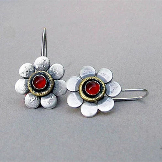 Retro Red Crystal Flower Earrings for a Touch of Elegance