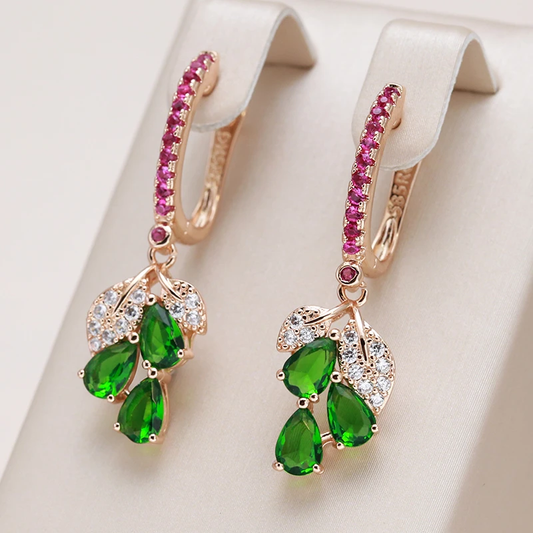 Stylish, dangling earrings with sparkling zirconia in vibrant colors