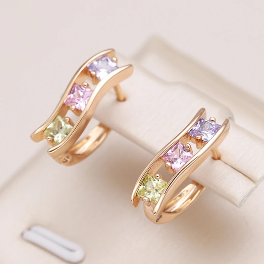 Fascinating, multicolored gold earrings with sparkling zirconia jewelry