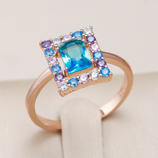 Stylish ring with dazzling blue cubic crystals