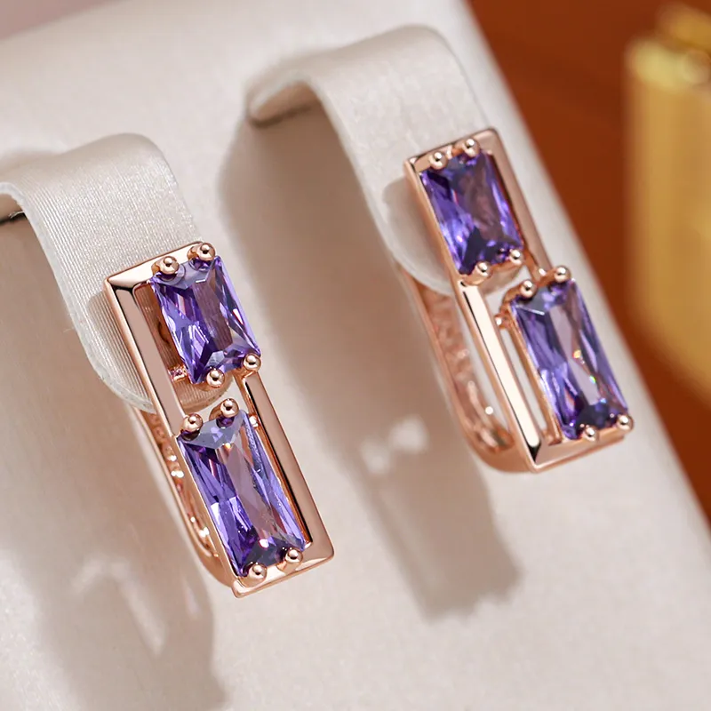 Stylish purple crystal earrings with elegant gold accent