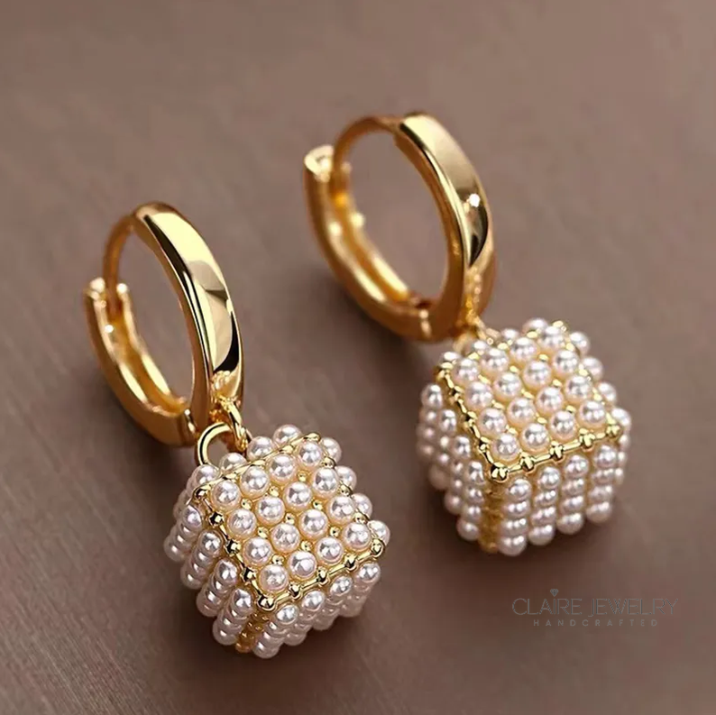 Elegant cubic pearl earrings