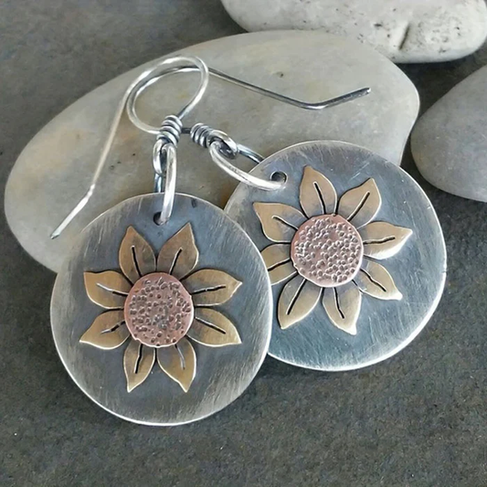 Classic Silver Earrings in Sunflower Design