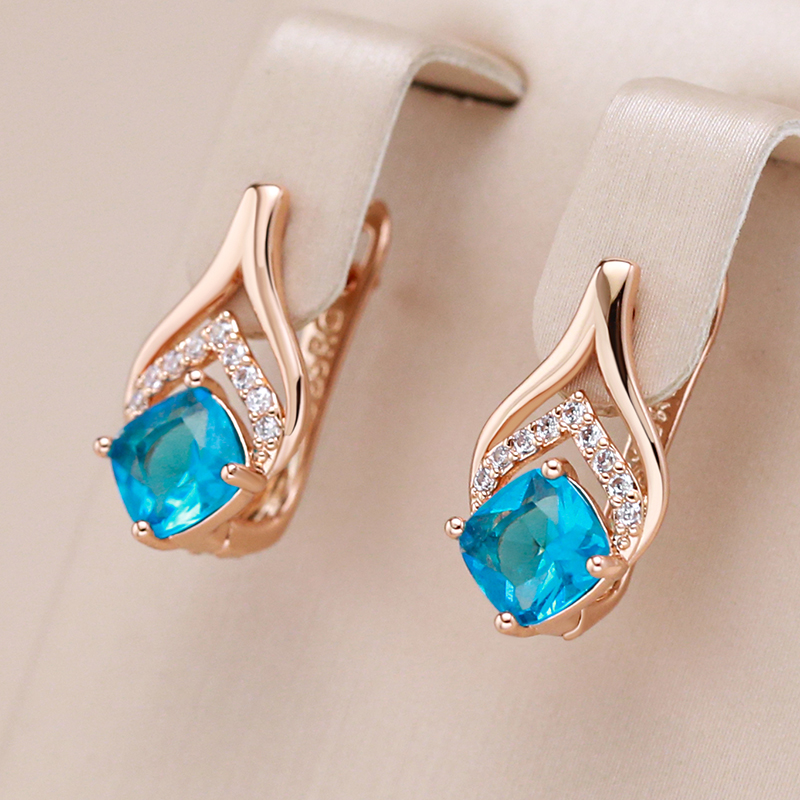 Exquisite Gold-Plated Earrings with Sparkling Blue Crystals